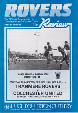 Tranmere Rovers v Colchester United Match Programme 1983-09-26
